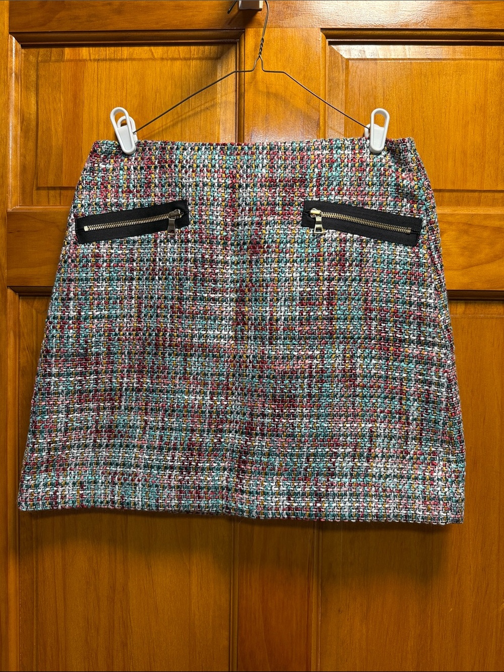 LOFT Multicolor Tweed A-Line Skirt with Zip Pockets